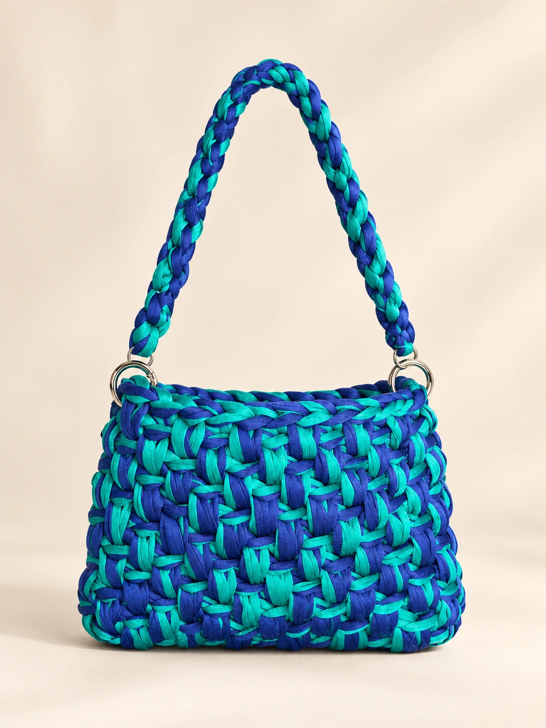 Lulù mini, borsa BRICIOLA intrecciata blu e turchese